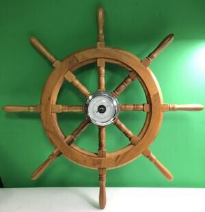 Airguide Deluxe 30” Wood Ship Wheel With Compensated Barometer Made In USA